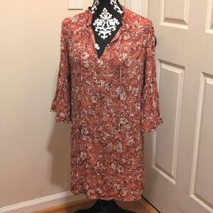 Lucky Brand Pink Floral Bell Sleeve Peasant Dress, Size Small